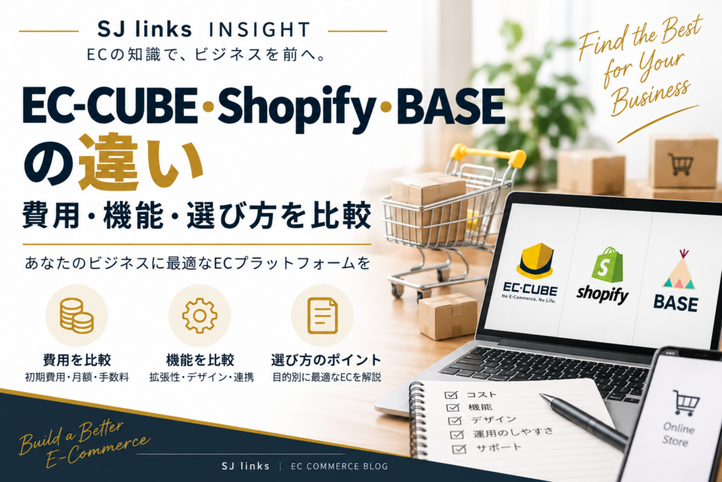 EC-CUBE・Shopify・BASEの違いを比較したSJ linksのアイキャッチ画像